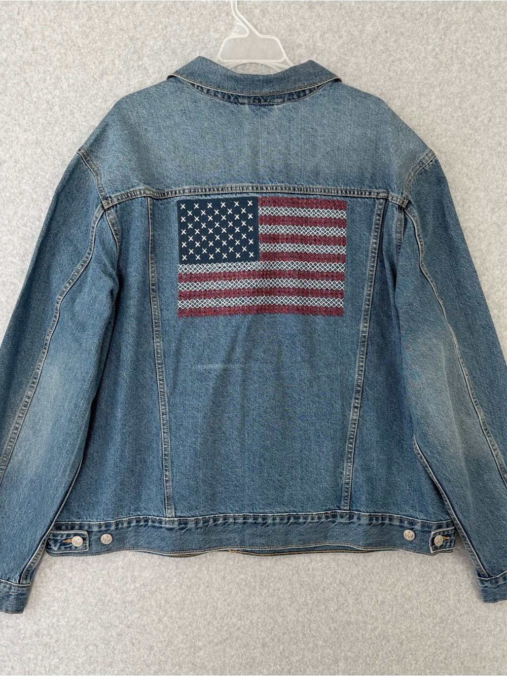 Old Navy Disney Denim Jacket XXL Blue Jean USA Flag Mickey Mouse Trucker NWT